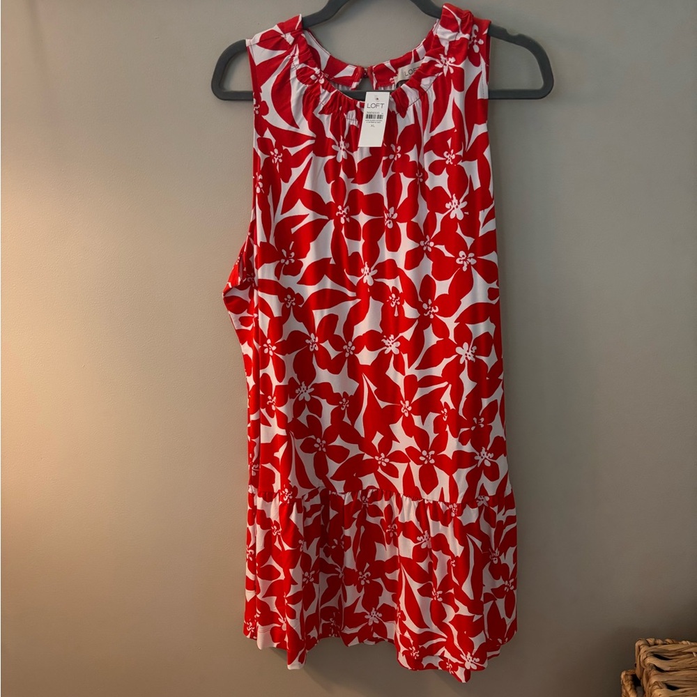 LOFT Red and White Floral Dress, NWT!!